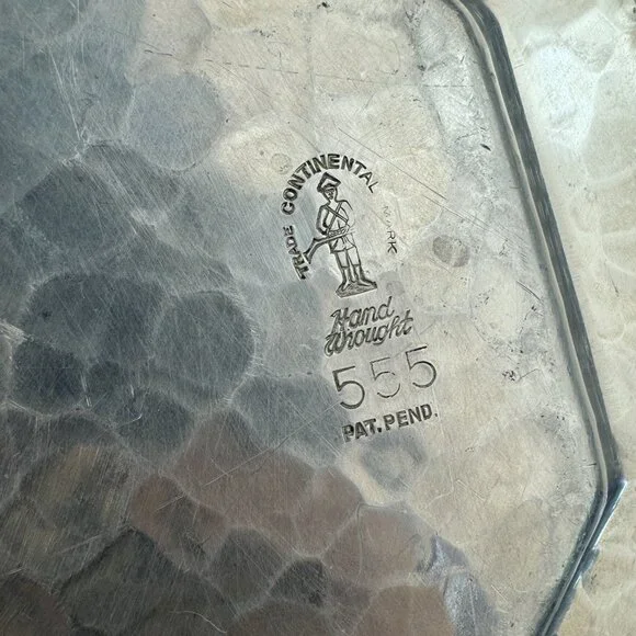 Vtg Deer‎ Geese Trade Continental Hand Wrought Hammered Aluminum Tray w Handles - Picture 5 of 11